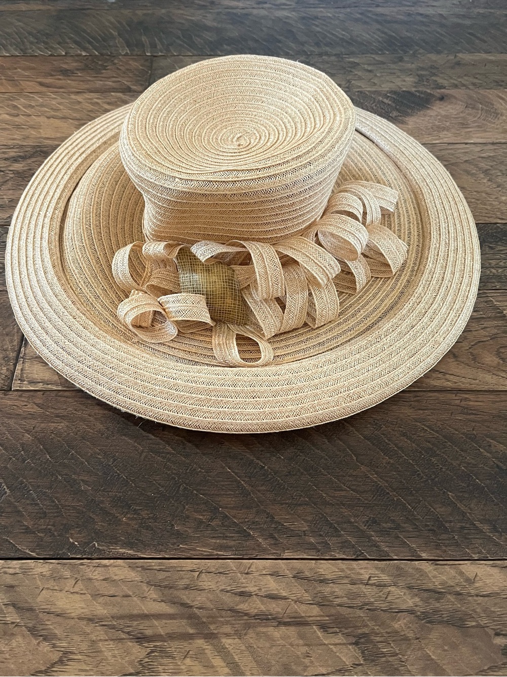 Vintage Women's Large Wide Brim Straw Hat Brenda Waites Bolling 18" Derby Party